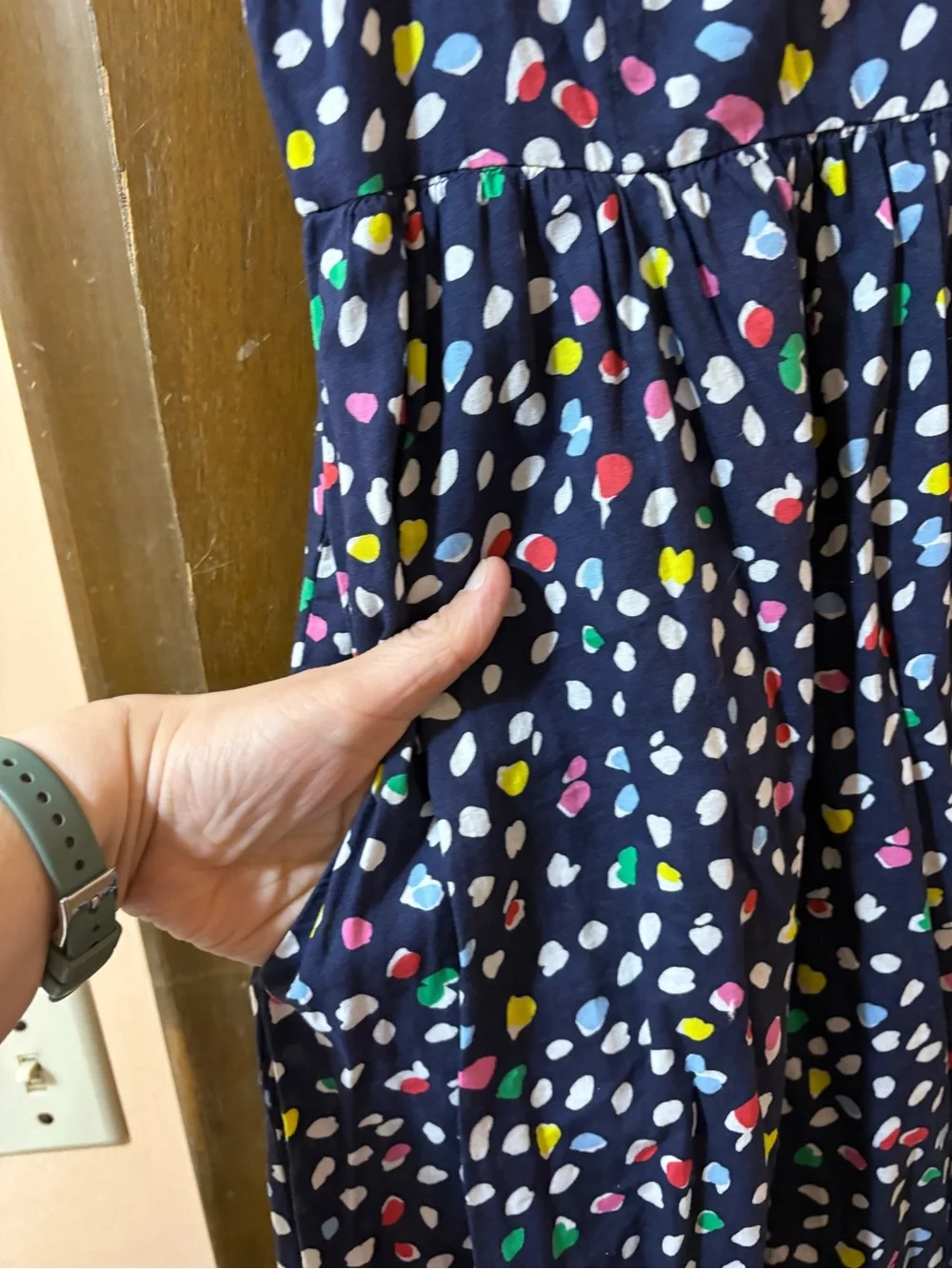 J. Crew Navy Multicolor Confetti Polka Dot Midi Dress